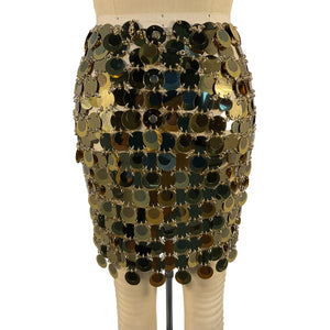 Paco Rabanne Embellished Gold Paillette Mini Skirt Size FR 34 / US 2