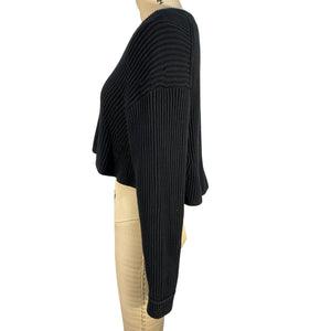 Alexander Wang Ribbed Black Cropped V Neck Sweater Size XS