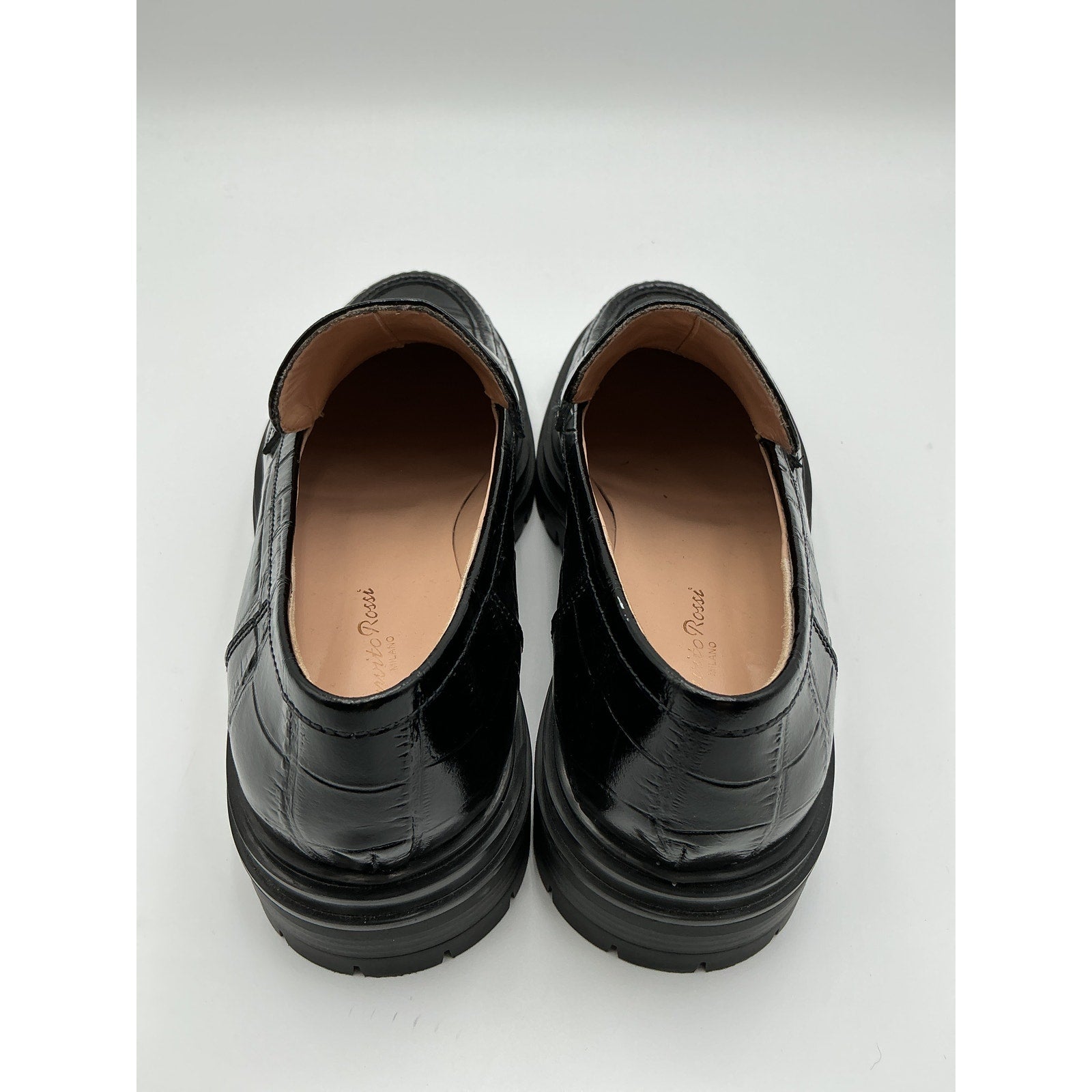 Gianvito Rossi 'Argo' Black Crocodile-Effect Patent-Leather Loafers Size 10.5