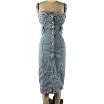 Moschino Structured Blue Button Front Bustier Dress Size S