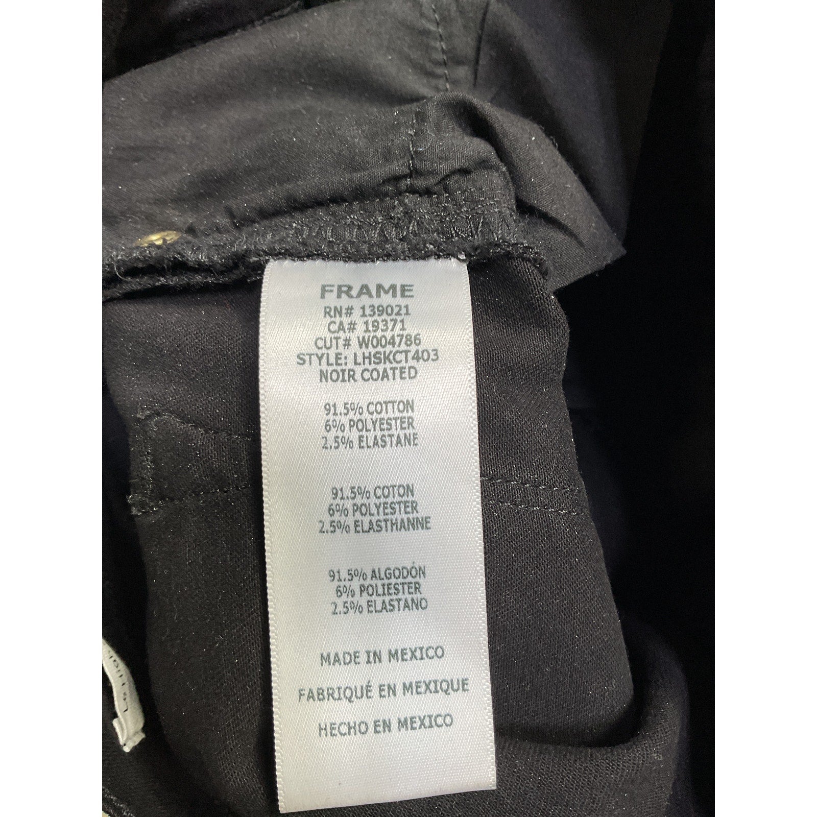 Frame Le Skinny 'De Jeanne' Black Cotton Coated Jeans Size 25