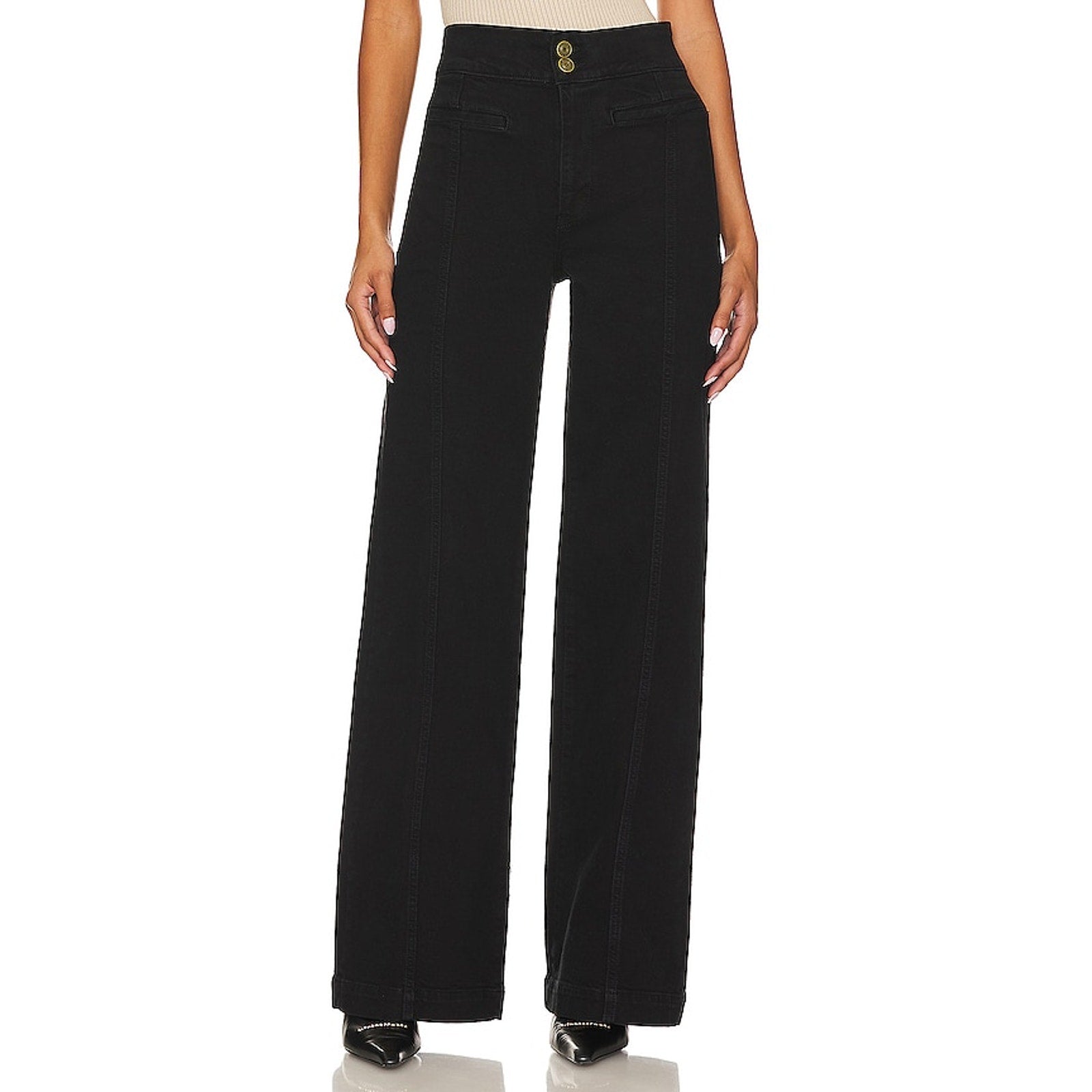 Frame 'Tailored' Black Cotton Wide Leg Size 25