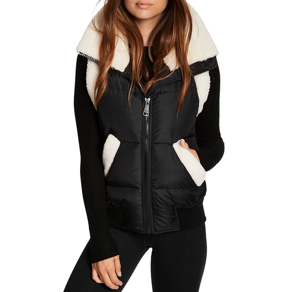 Sam. 'Billie' Black Sherpa Trim Puffer Vest Size S