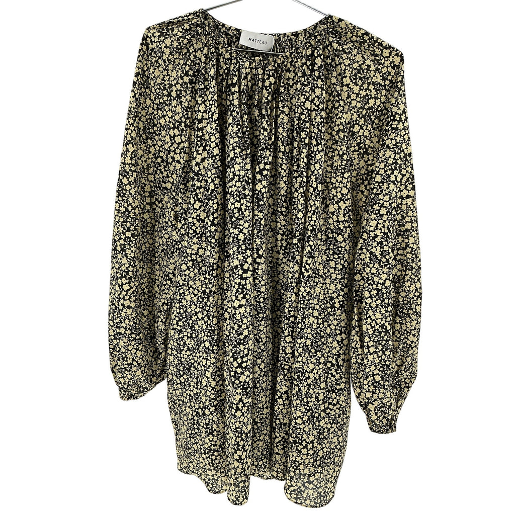 Matteau + Net Sustain Floral-Print Organic Black Cotton And Silk-Blend Mini Dress Size 8