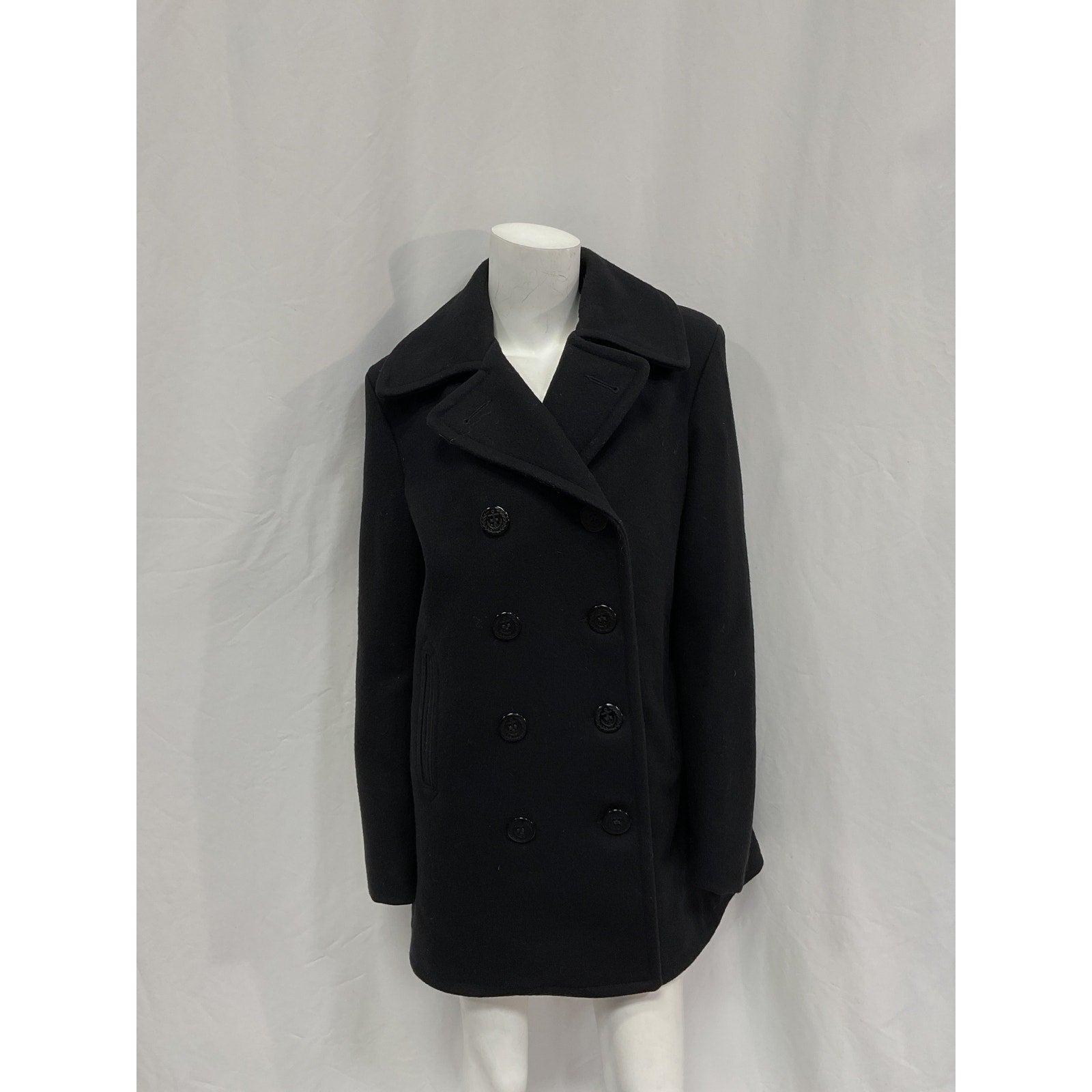 Schott Nyc Wool Blend Black Wool Peacoat Size L
