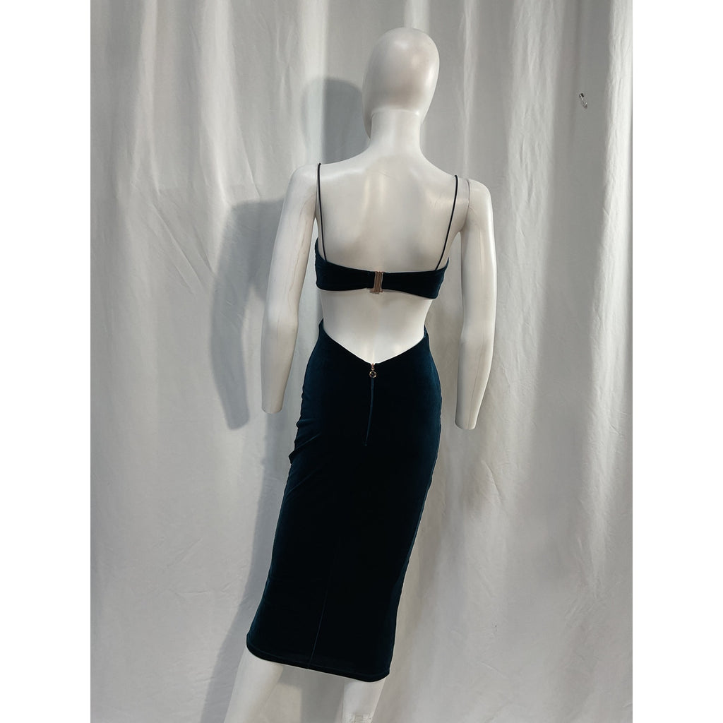 Nookie 'Dejavu' Blue Velvet Cut Out Midi Dress Size S