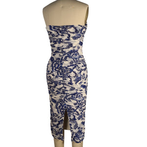 L'agence Ruched White & Blue Caprice Dress Size 2