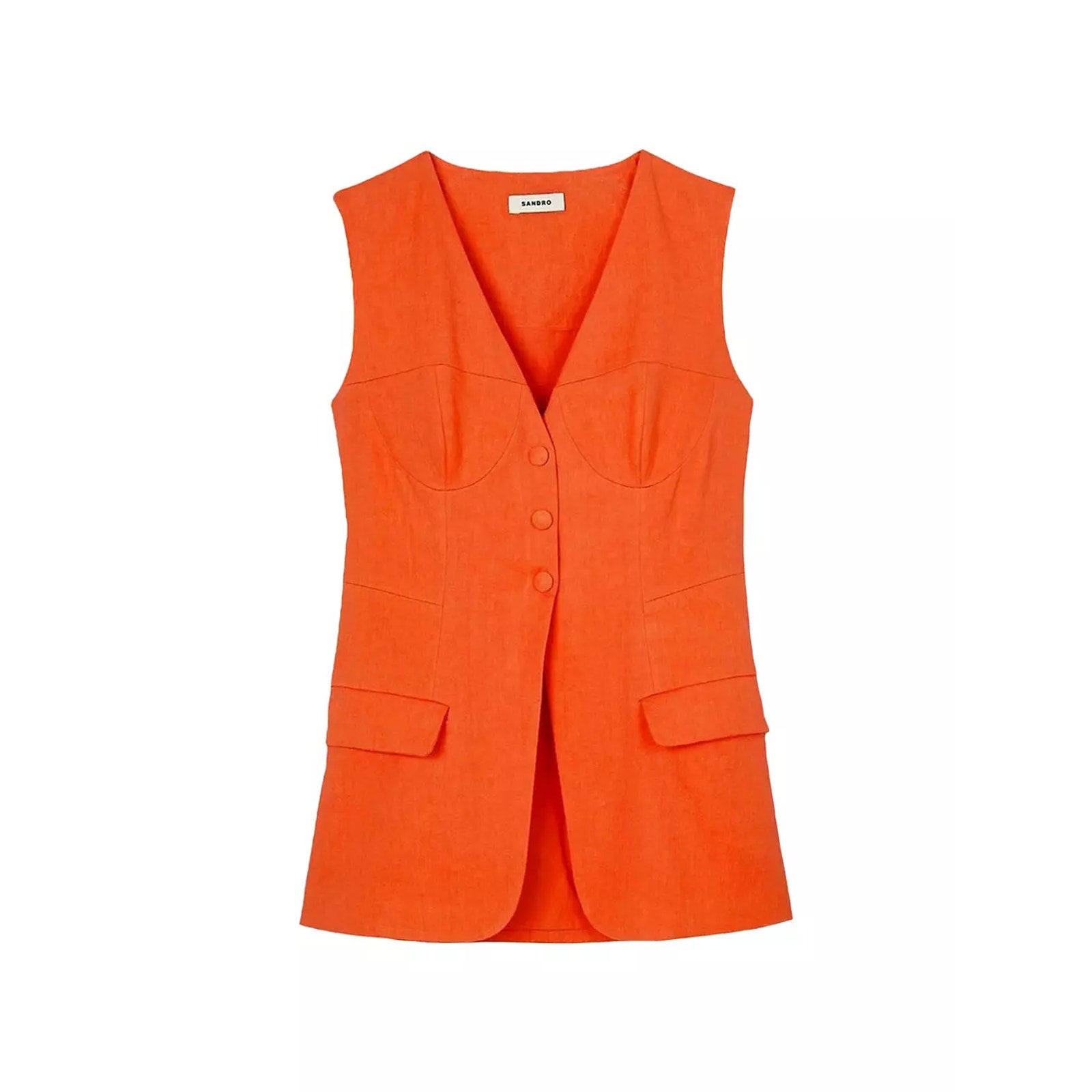 Sandro Sleeveless Orange Linen Jacket Vest Size 34
