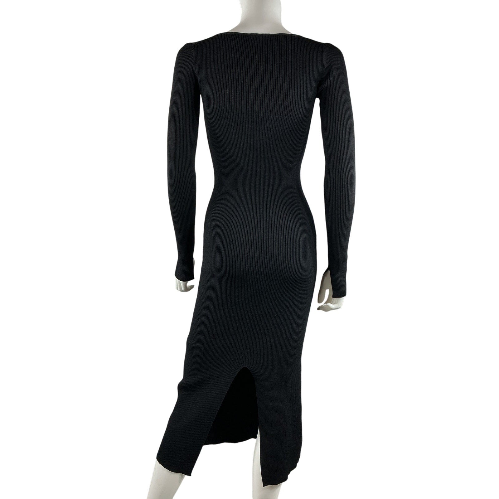 Ganni Ribbed-Knit Black Rayon Midi Dress Size XXS