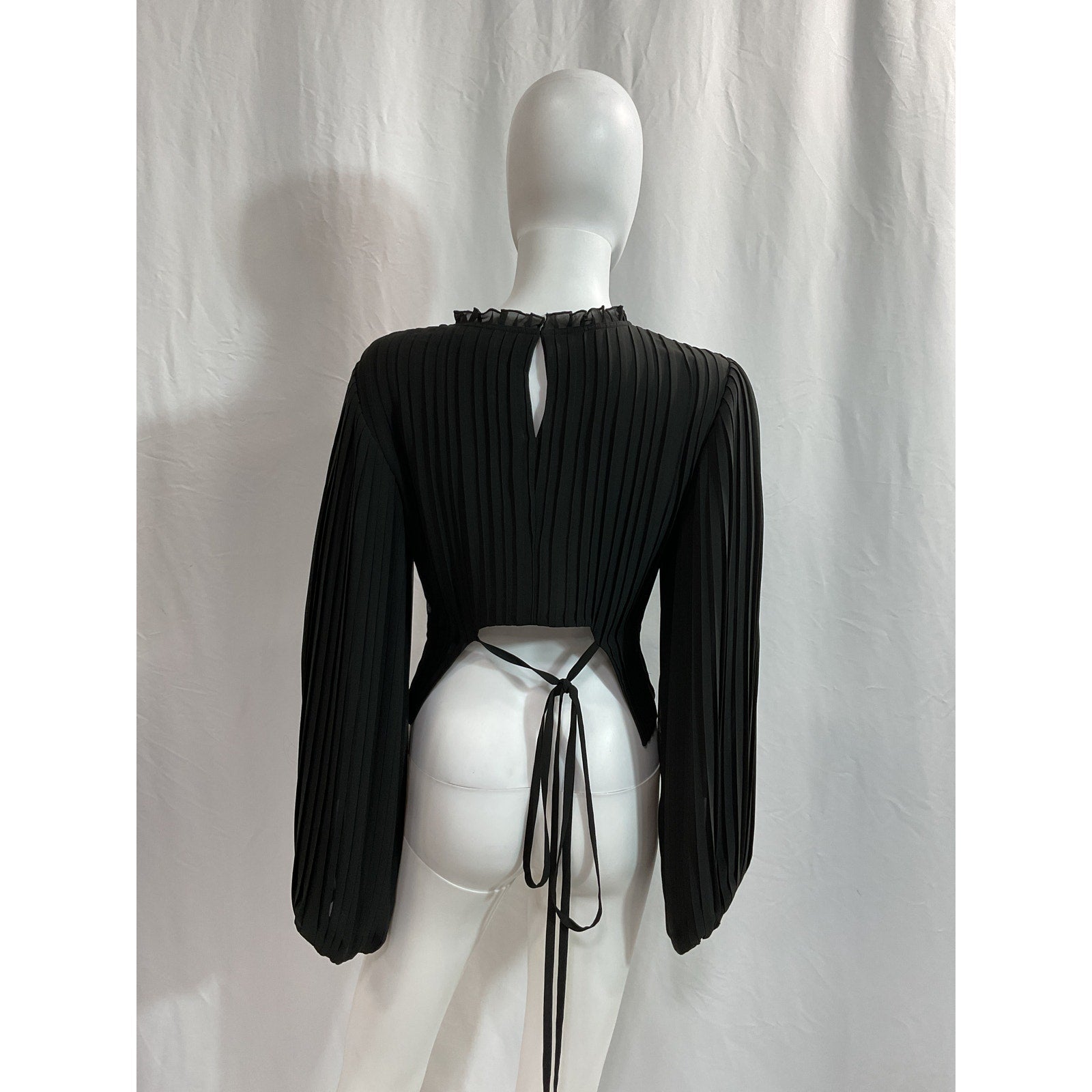 Frame Waist Tie Black Chiffon Cutout Top Size S