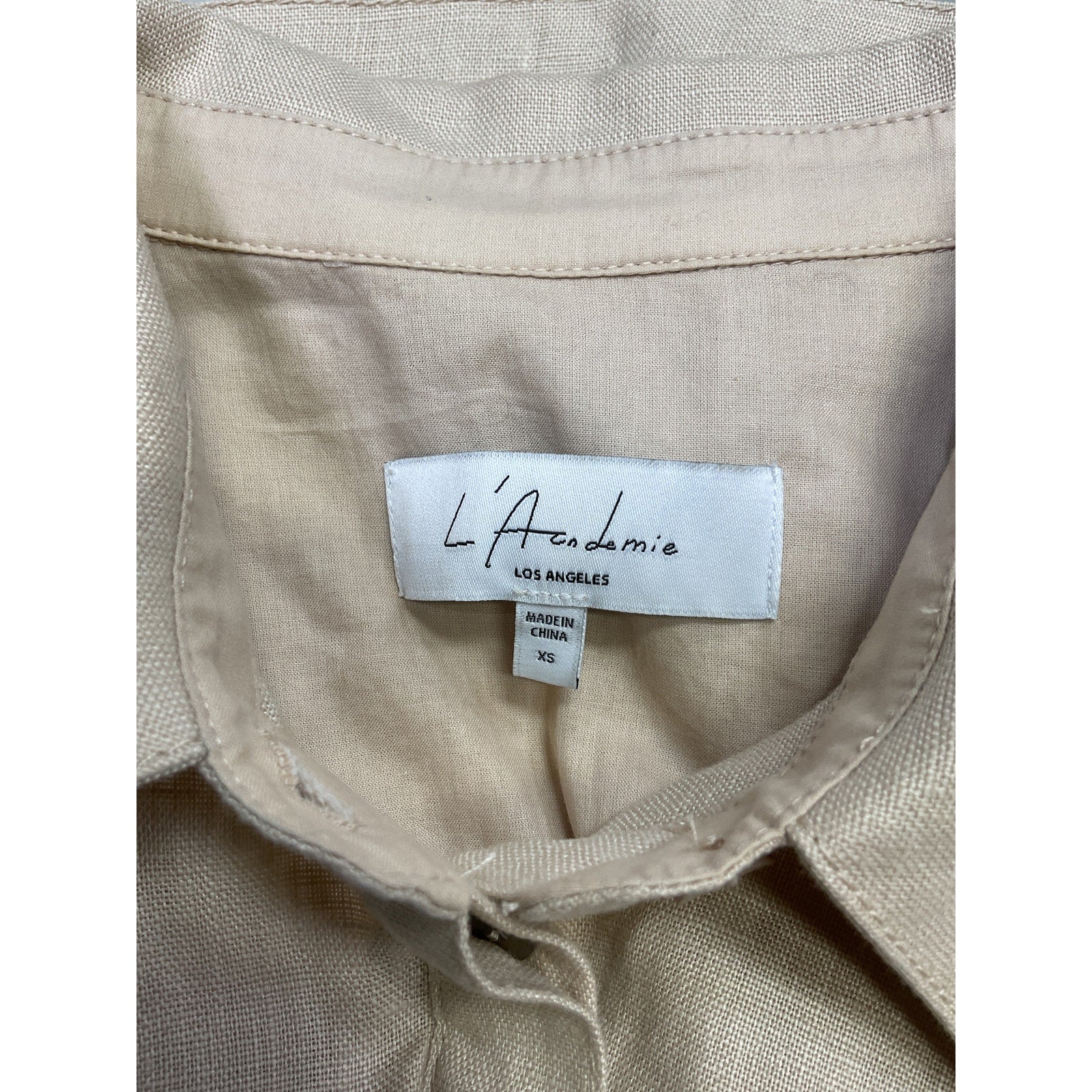 L'Academie 'Josefin' Beige Linen Blouse Size XS