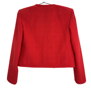 Theory Textured Red Open Front Tweed Jacket Size 00