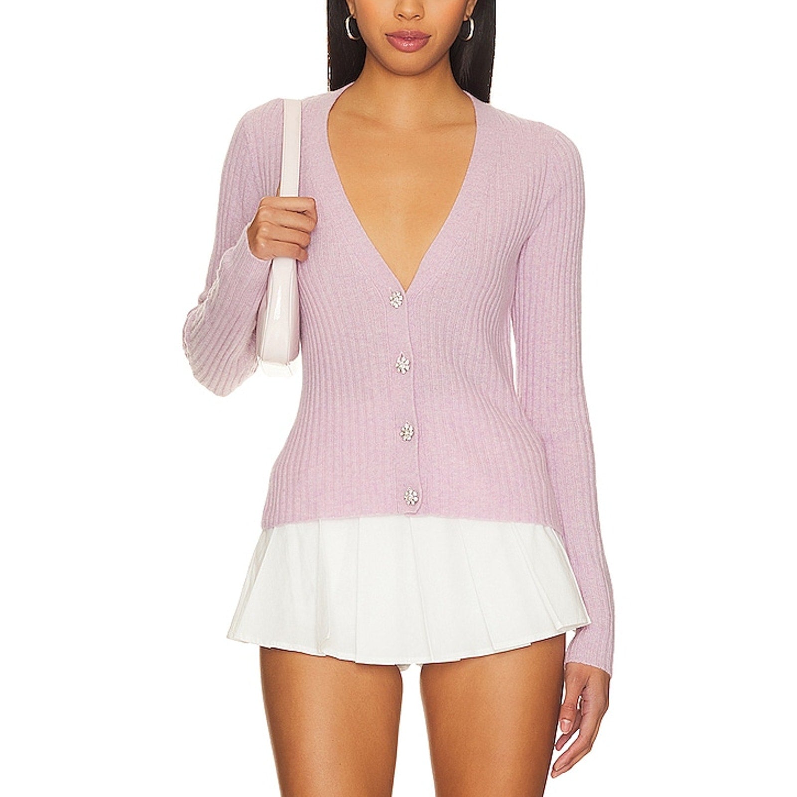 Autumn Cashmere Pink Cashmere Rib V-Neck Cardigan Size L