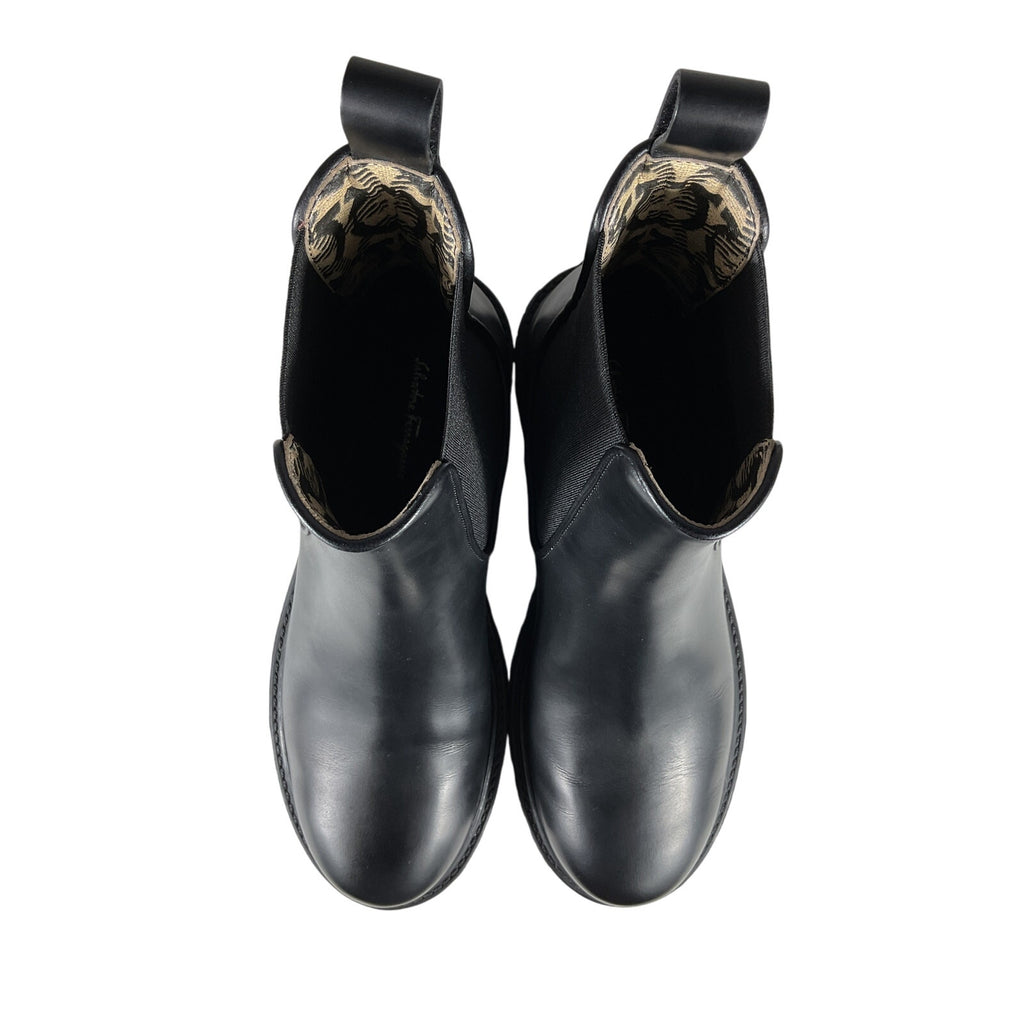 Ferragamo 'Varsi' Black Leather Chelsea Lug Bootie Size 6.5