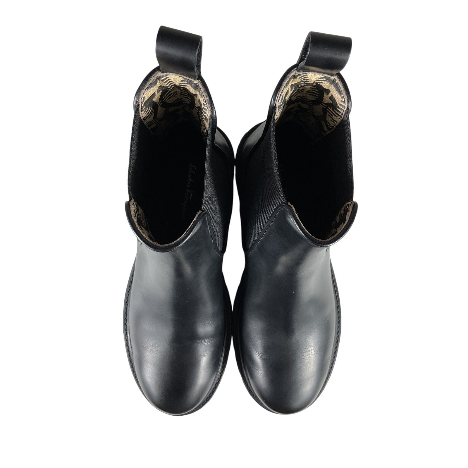 Ferragamo 'Varsi' Black Leather Chelsea Lug Bootie Size 6.5