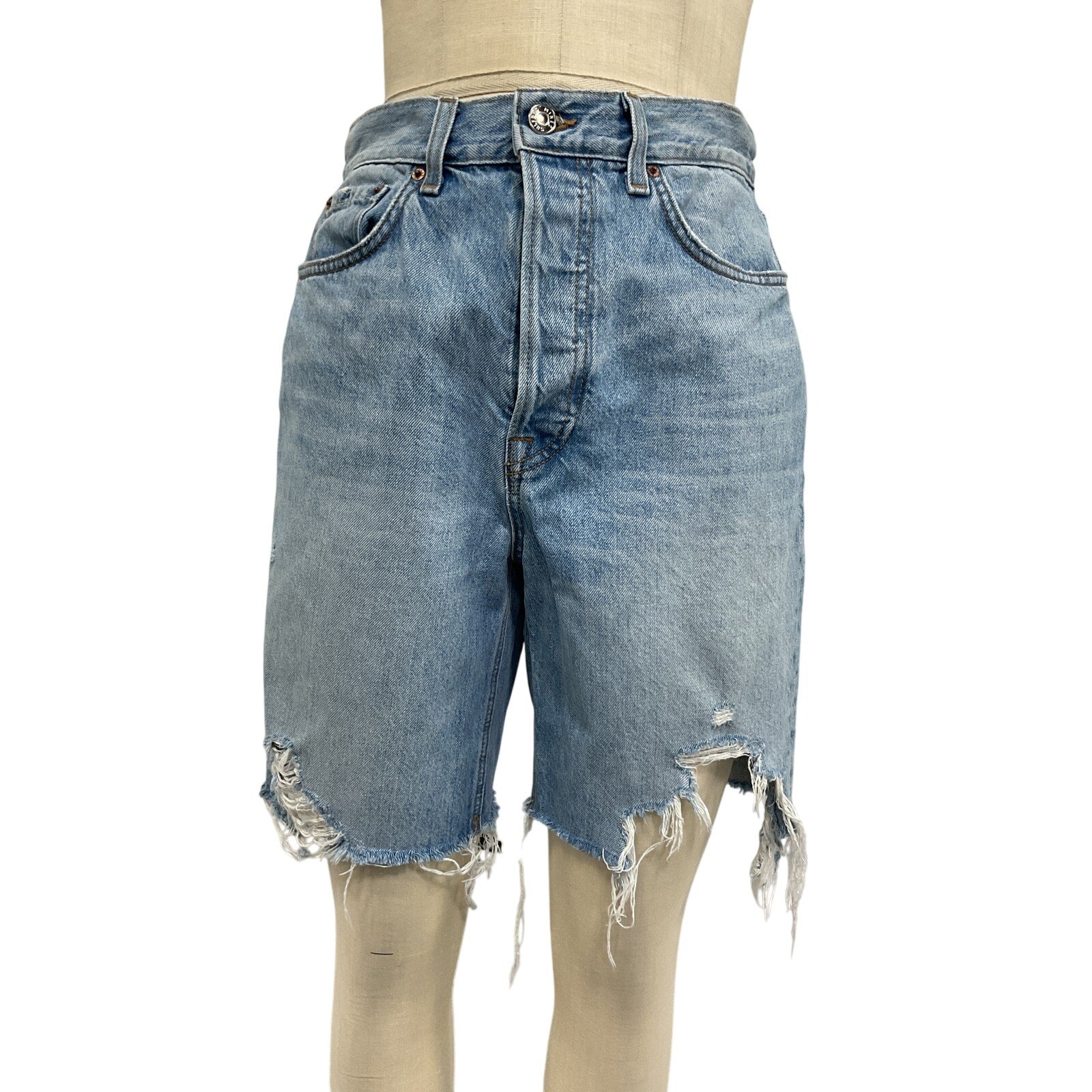 Grlfrnd 'Quinn' Blue Cotton High Rise 90'S Short Size 27