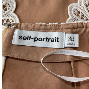 Self-Portrait Crystal-Embellished Ivory Guipure Lace Mini Skirt Size UK 8 / US 4