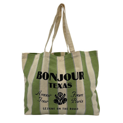 Sézane Striped Green Bonjour Tote Bag