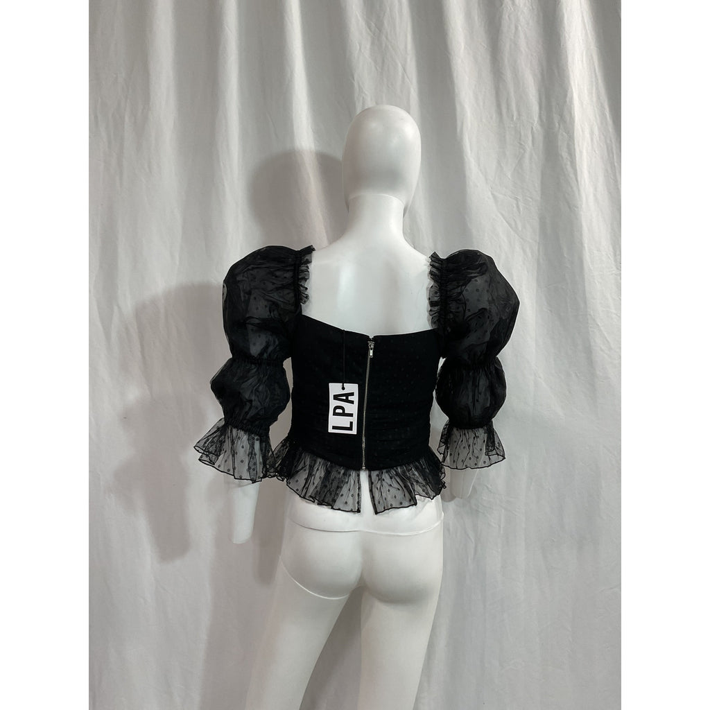 Lpa 'Dolores' Black Jacquard Cut Out Mesh Top Size M - NWT