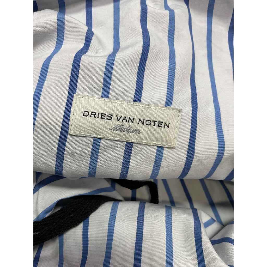 Dries Van Noten 'Twisted' Black Striped Cotton-Poplin Off Shoulder T-Shirt Size M