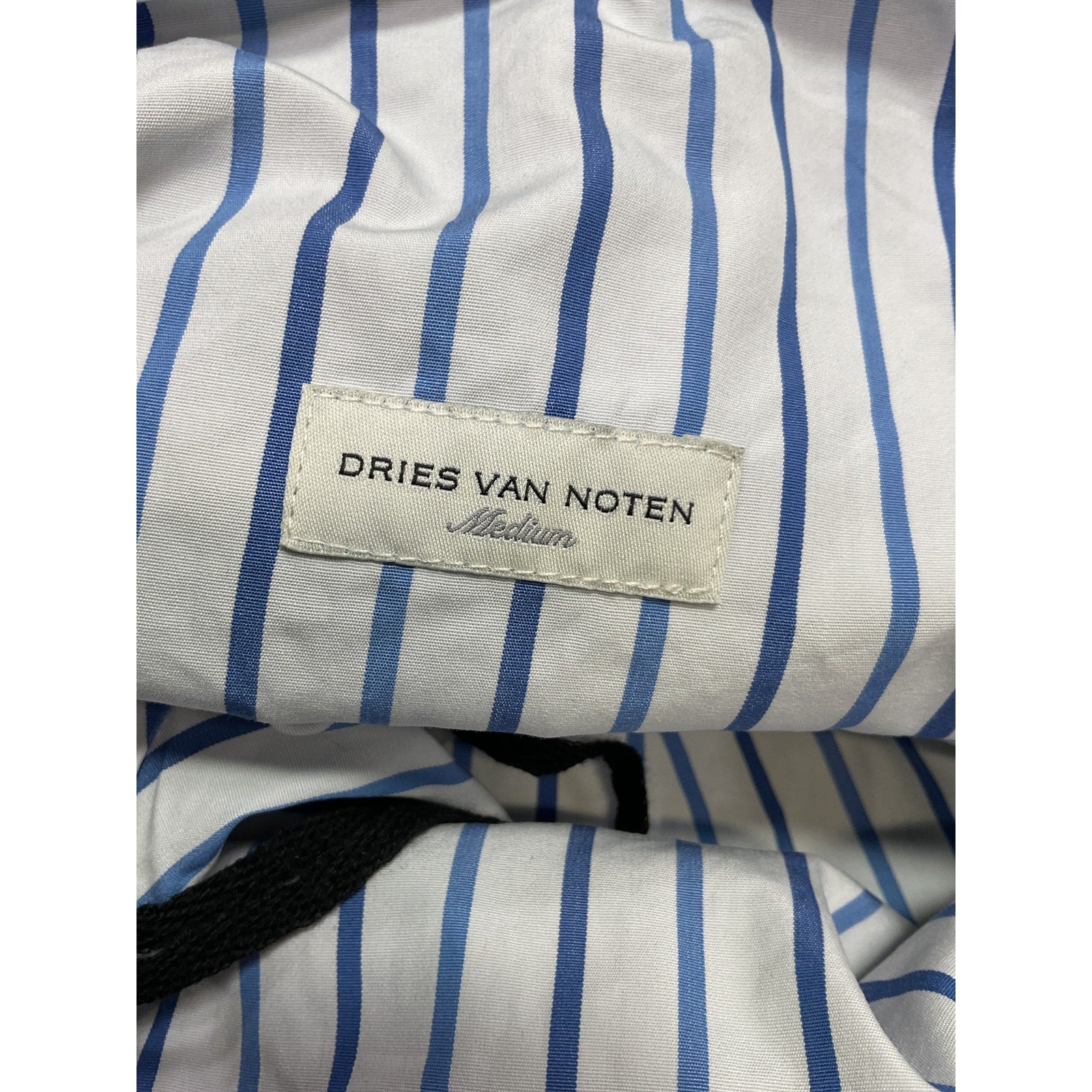 Dries Van Noten 'Twisted' Black Striped Cotton-Poplin Off Shoulder T-Shirt Size M