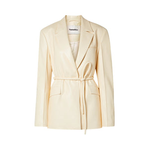 Nanushka 'Mariko' Cream Polyester Belted Vegan Leather Blazer Size XS