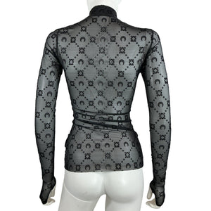 Marine Serre Flocked Black Moonogram Mesh Top Size S