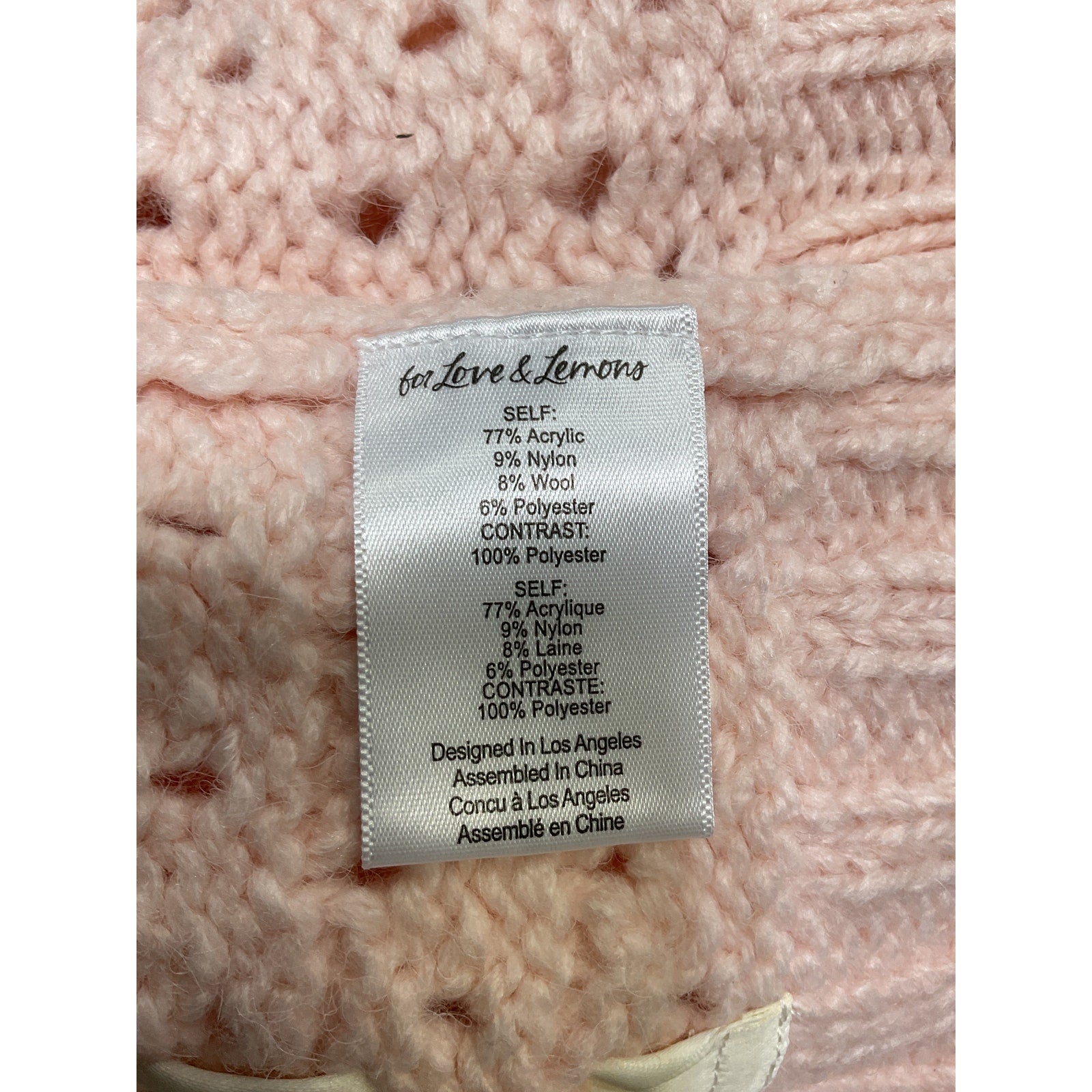 For Love & Lemons 'Laurel' Pink Acrylic Cardigan Size XS
