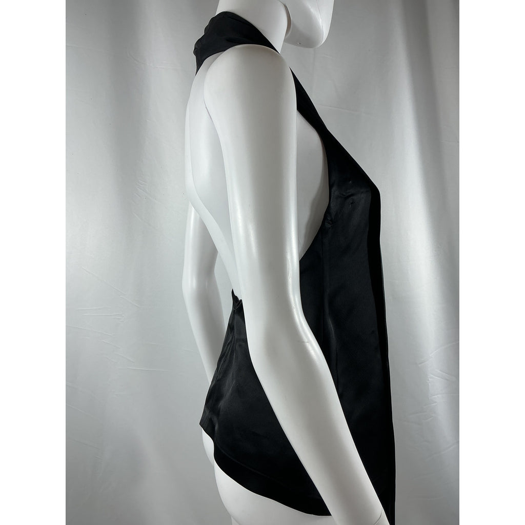 Loewe Open-Back Black Acetate Satin Halterneck Top Size 34