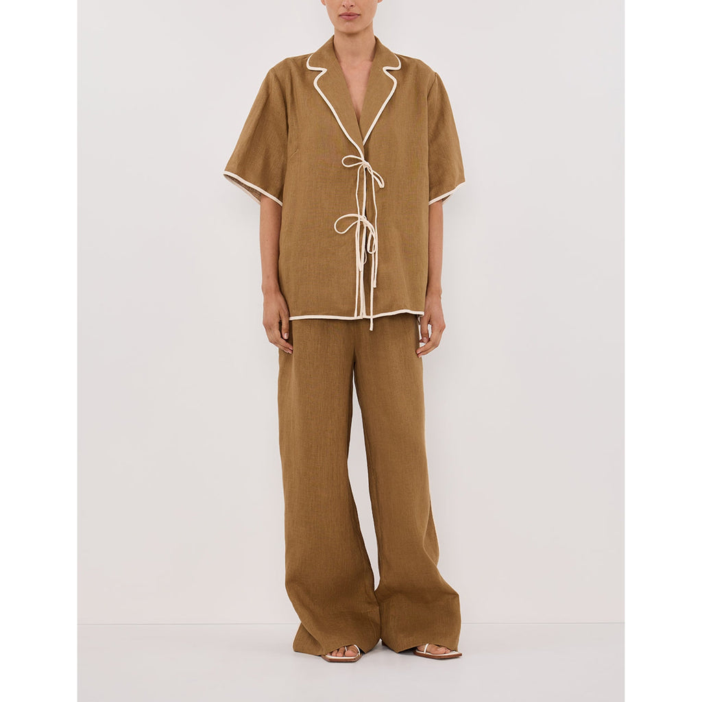 Dissh Tan Linen Shirt Size 6