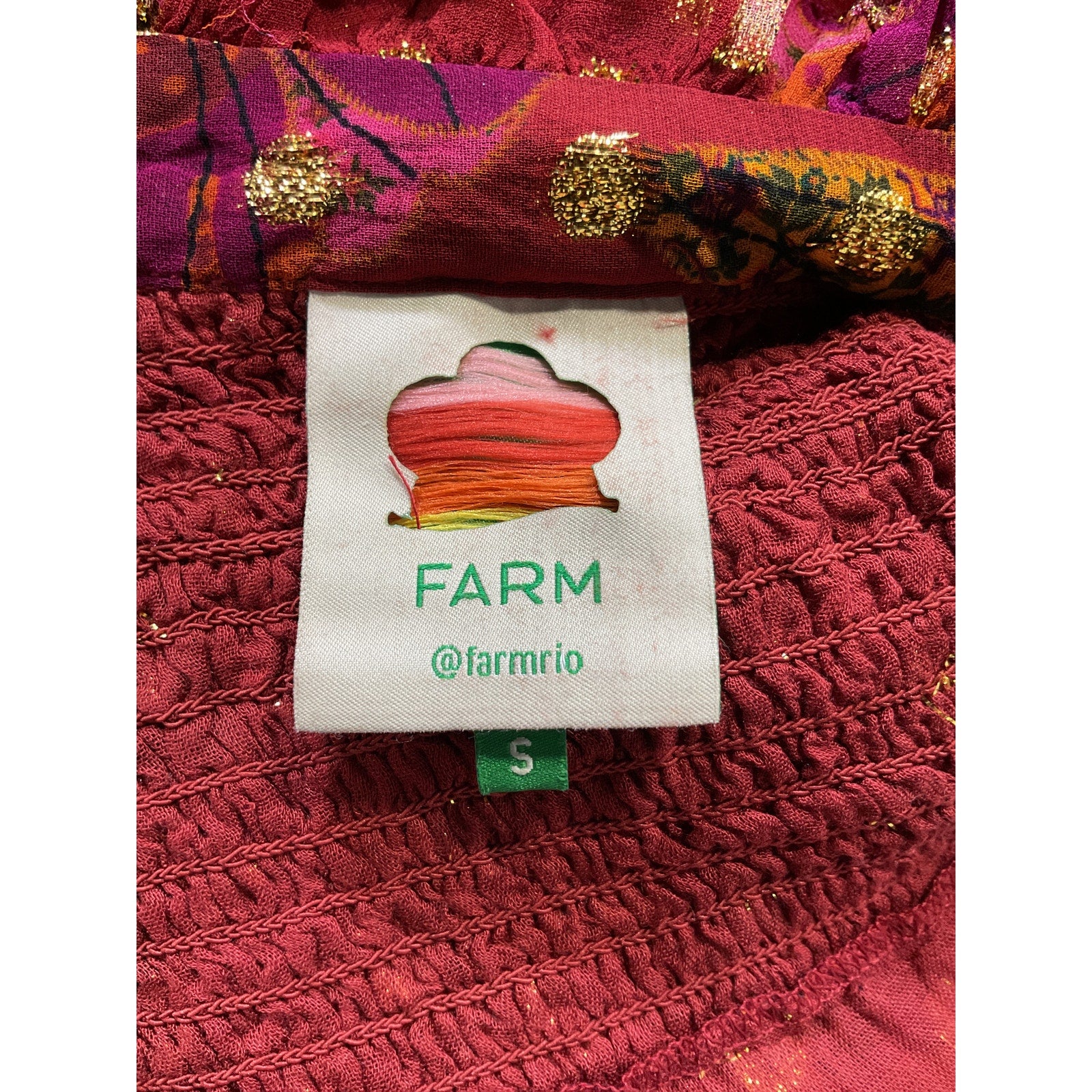 Farm Rio 'Banana' Red Flowers Smocked Long Sleeve Mockneck Mini Dress Size S