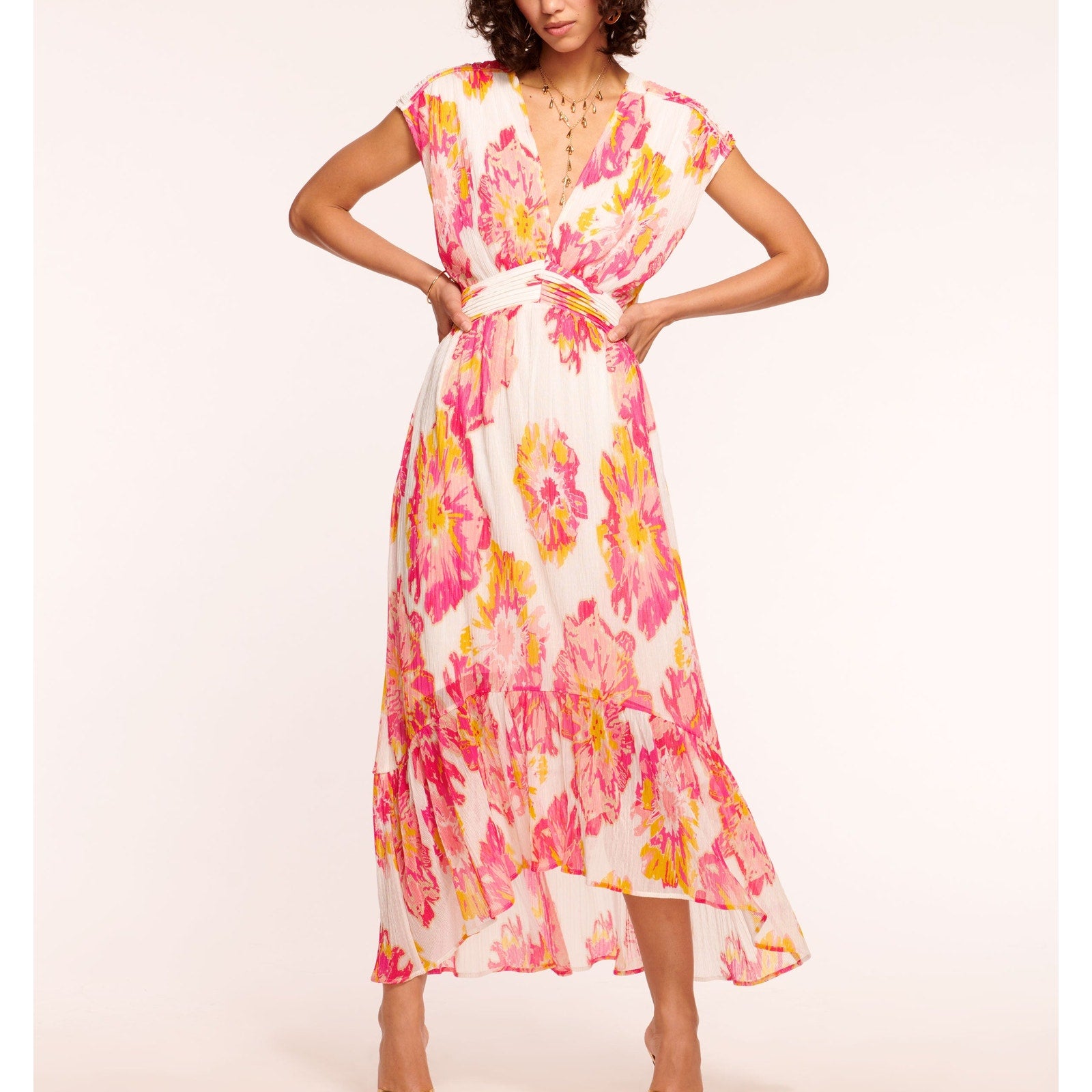 Ramy Brook 'Rachel' Pink Polyester V-Neck Maxi Dress Size XXS - NWT