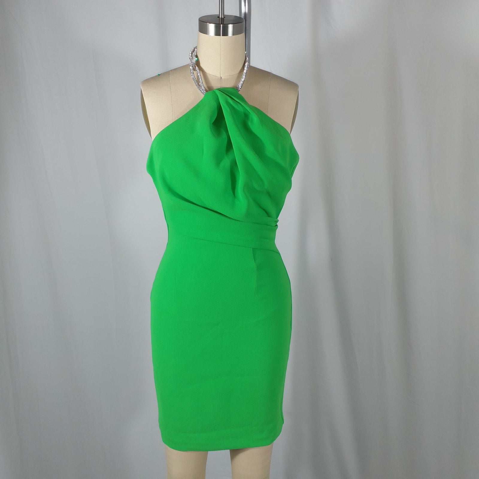 Solace London 'Kami' Green Rhinestone Embellished Open Back Halter Mini Dress Size 2