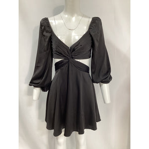 Astr The Label 'Anamaria' Black Satin Blouson Sleeve Dress Size S