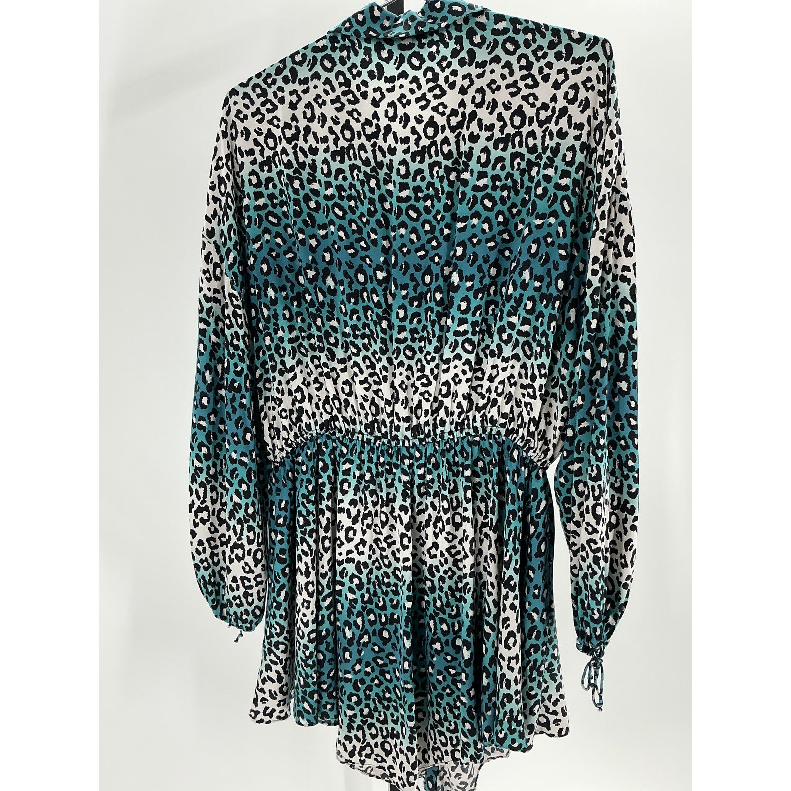 Retrofete Leopard-Print Blue Silk Dress Size L