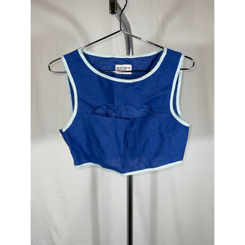 Matthew Bruch Bound Cutout Blue Linen Crop Top Size M