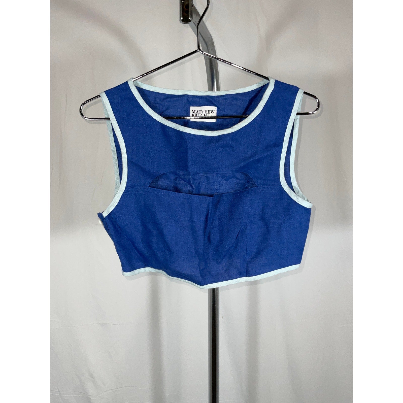 Matthew Bruch Bound Cutout Blue Linen Crop Top Size M