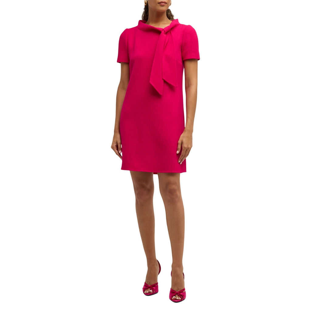 Carolina Herrera Pink Wool Tie Boat Neck Short Sleeve Mini Dress Size 2