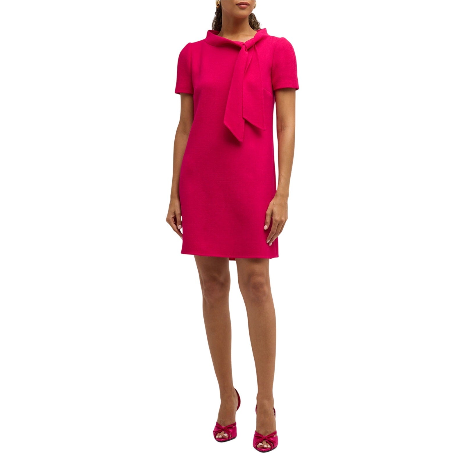 Carolina Herrera Pink Wool Tie Boat Neck Short Sleeve Mini Dress Size 2