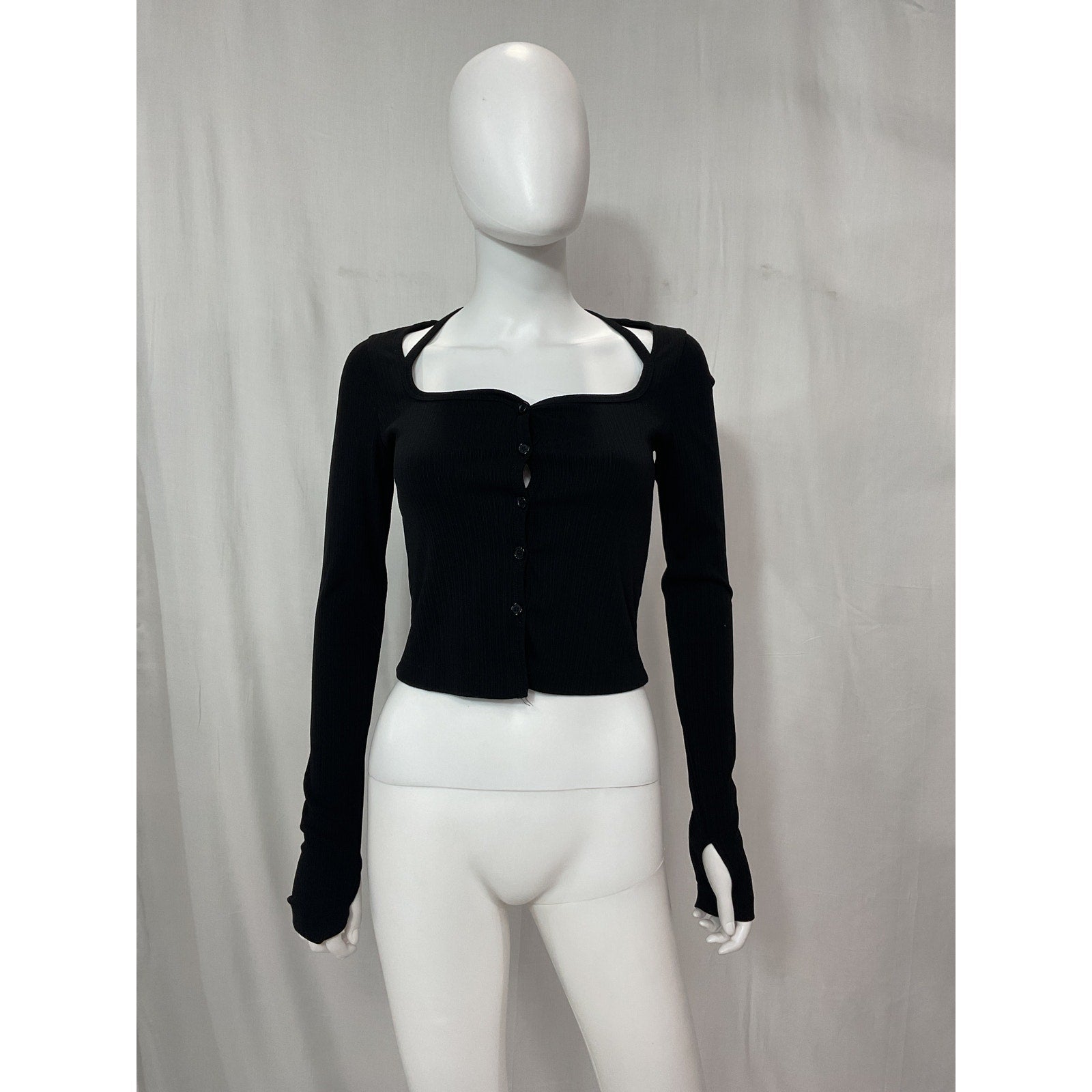 Helmut Lang Square Neck Black Long Sleeve Cardigan Size S