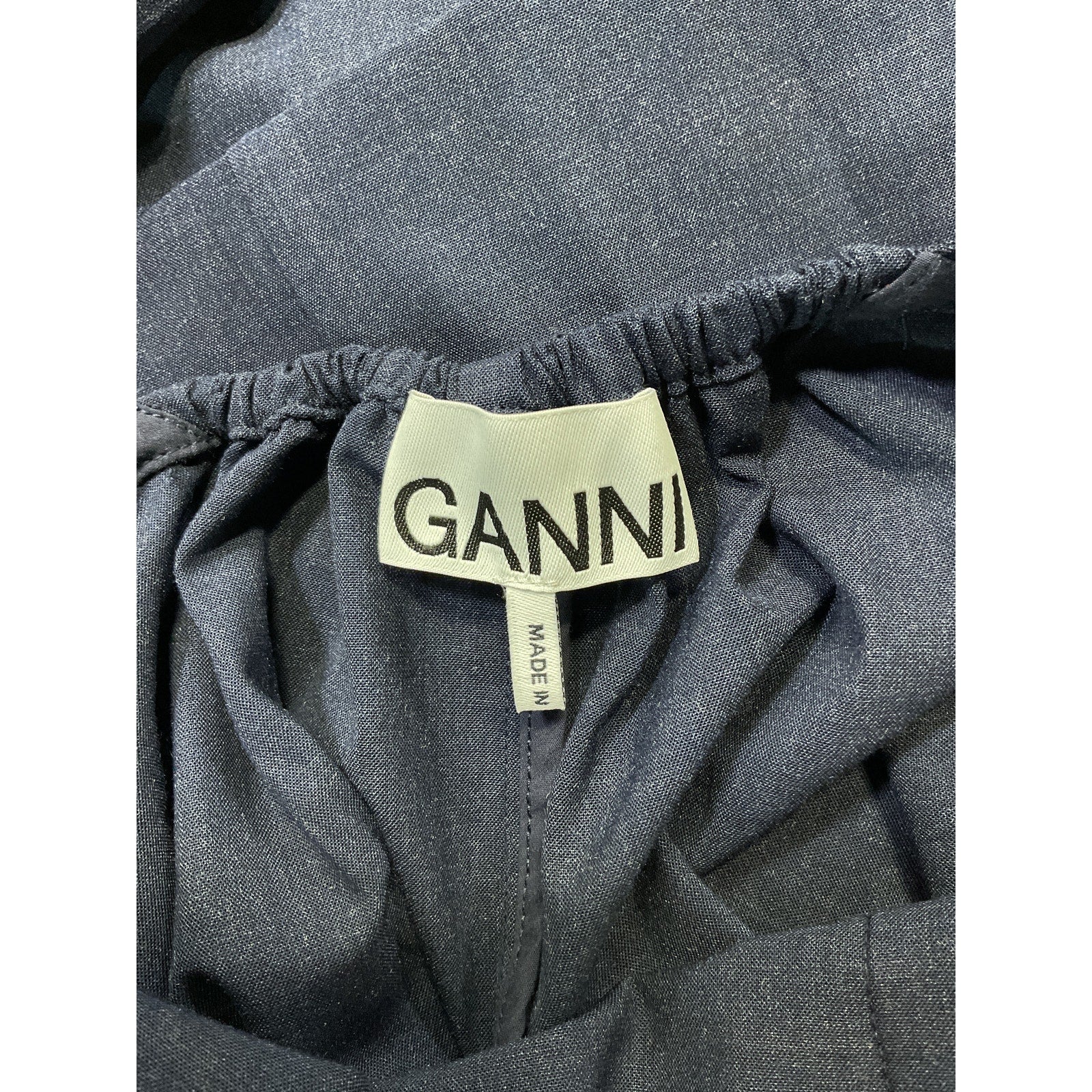 Ganni 'Drapey' Navy Melange Open Back Long Sleeve Mini Dress Size 32