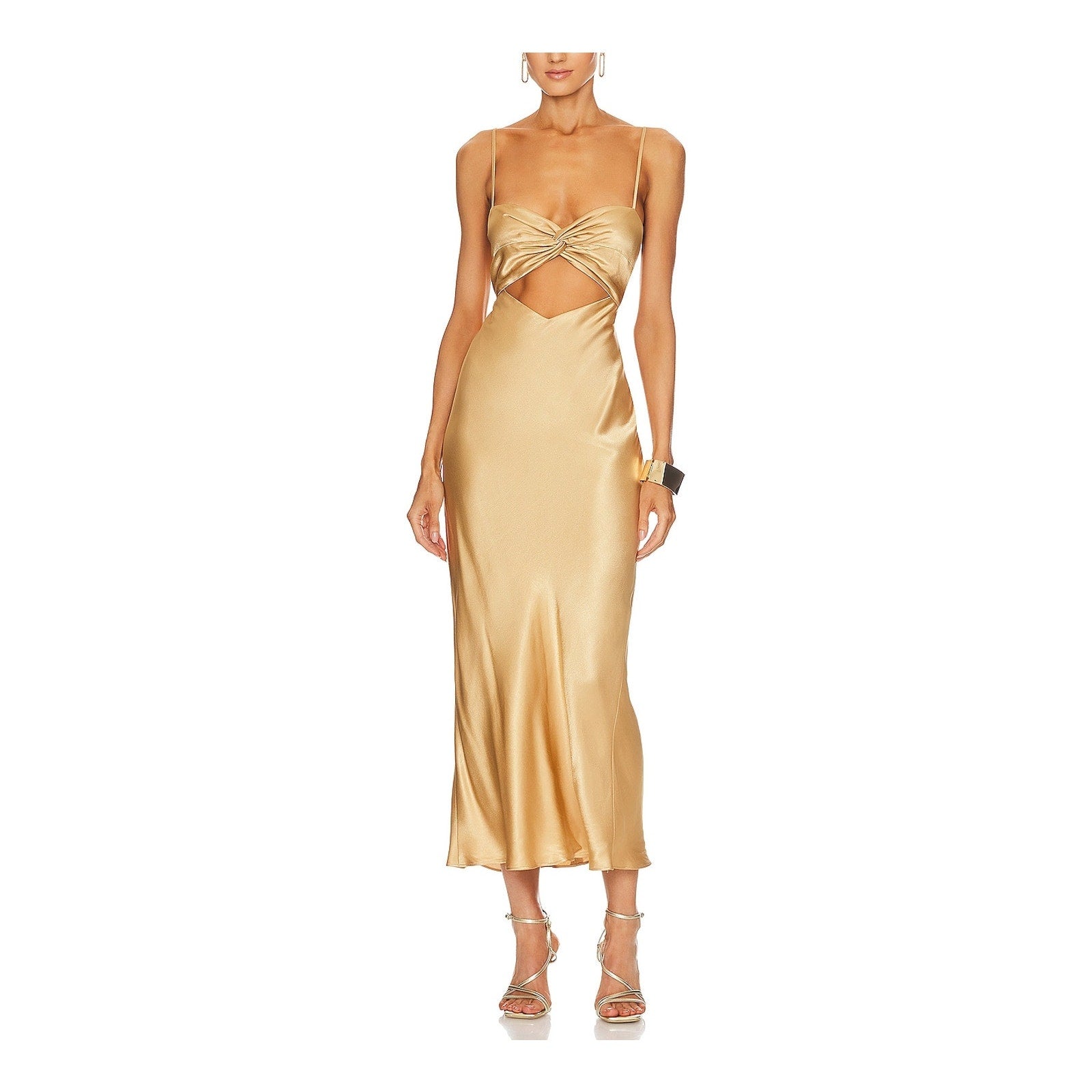 Shona Joy 'Oliviera' Gold Lenzing Twist Front Midi Dress Size 6
