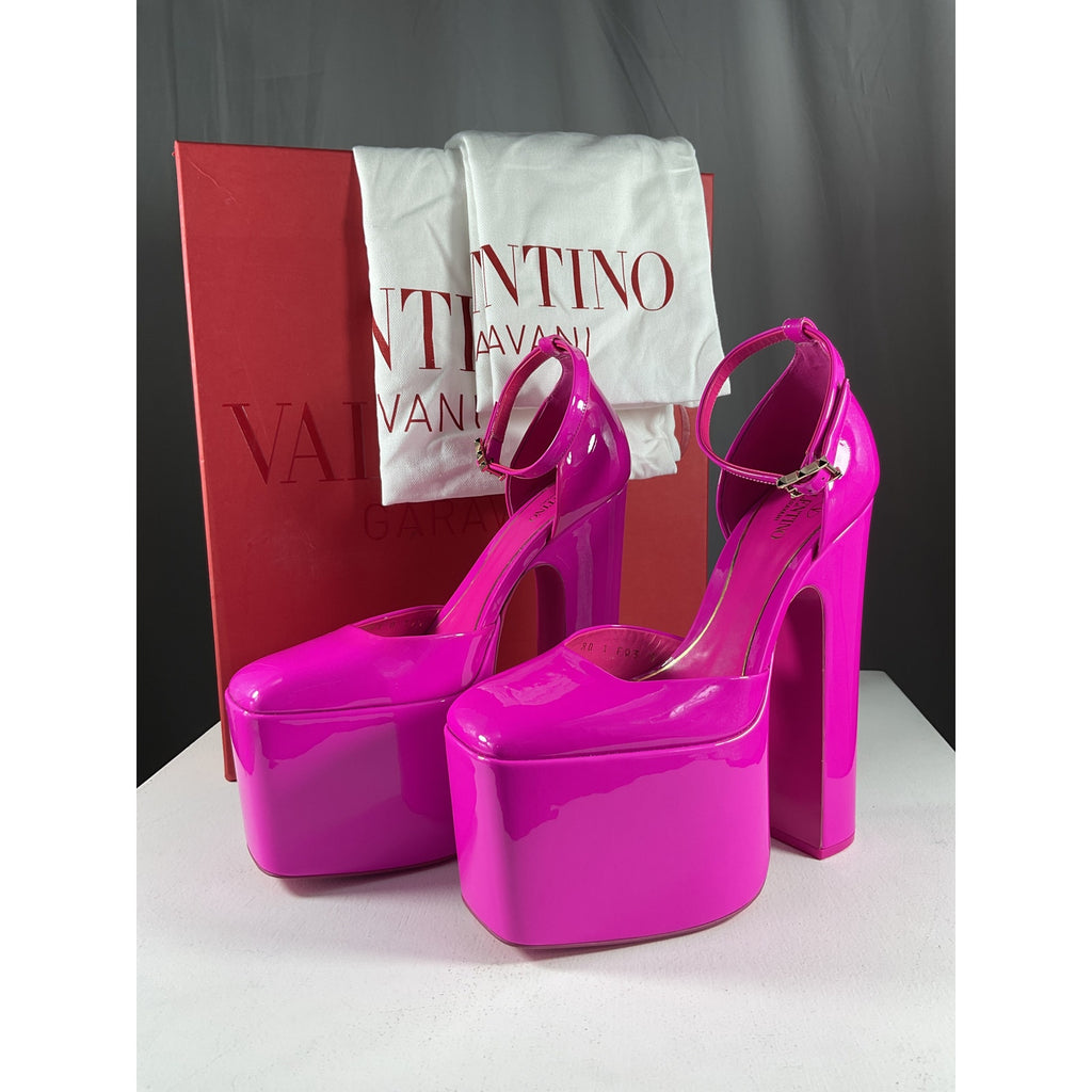 Valentino 'Disco' Pink Leather Box Sling Back Heel Size 9.5