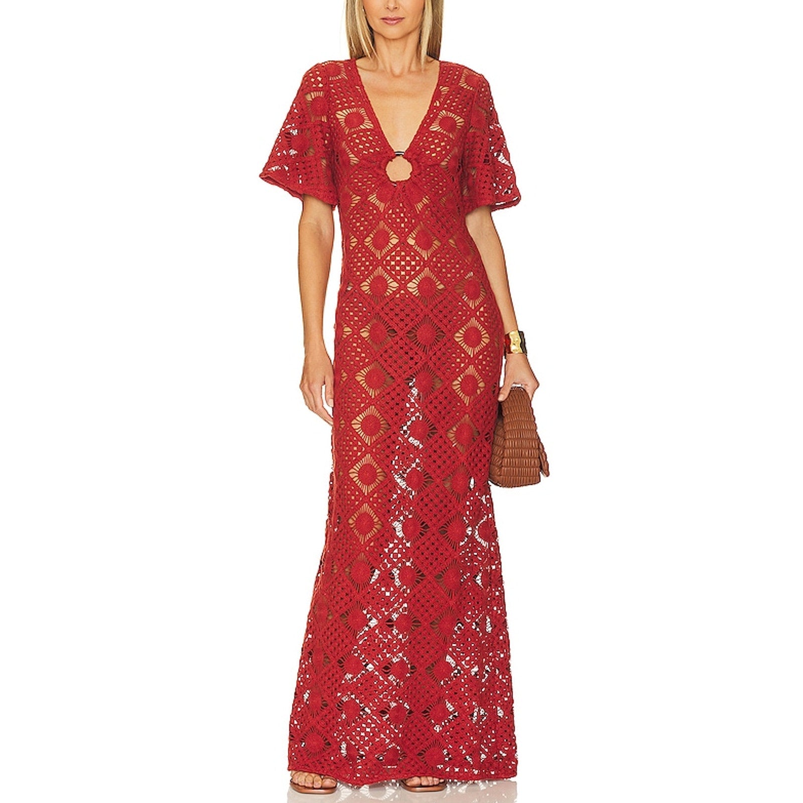 House Of Harlow 1960 x Revolve 'Oceane' Brown Cotton Maxi Dress Size M