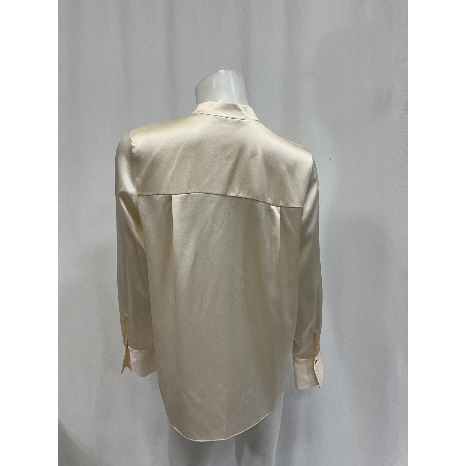 Vince 'Slim' White Fitted Band Collar Silk Blouse Size S