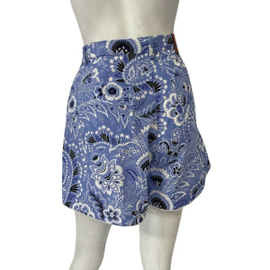 Etro Vibrant Blue Paisley Cotton High Waist Shorts Size 16 NWT