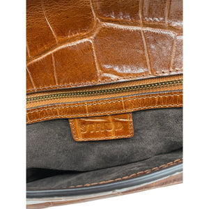Staud Croc Embossed Leather Brown Tommy Shoulder Bag