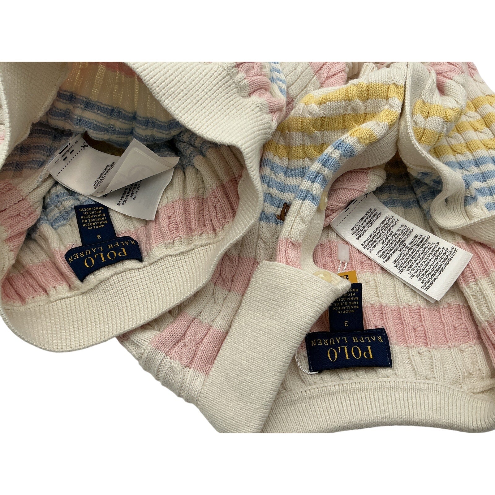 Polo Ralph Lauren Pink Cotton Striped Cable Knit Sweater Set Size 3