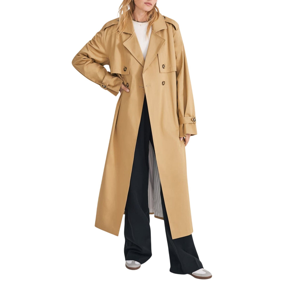 Favorite Daughter Classic Sand Charles Trench Coat Size L NWT