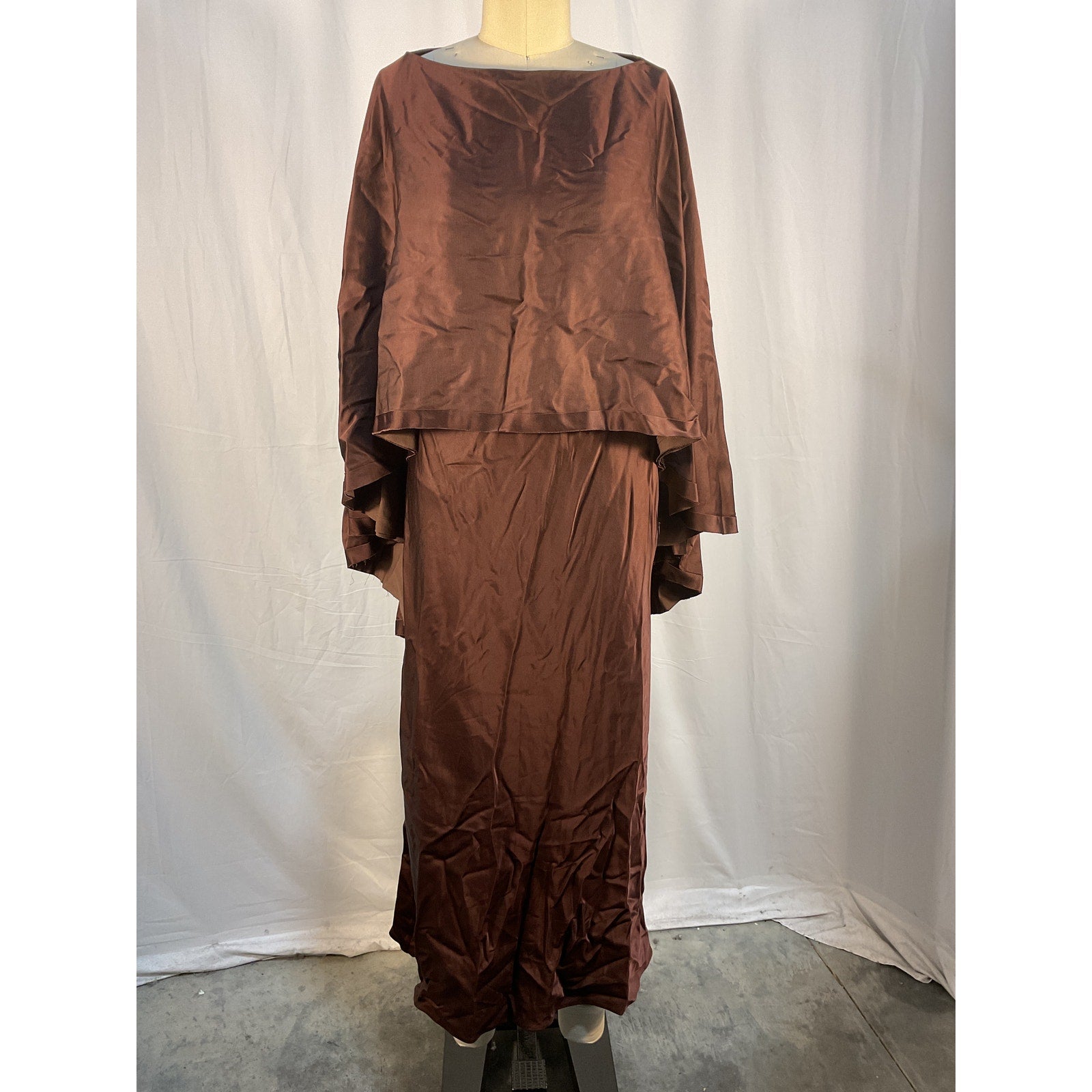 Jason Wu Mixed-Media Brown Viscose Cape Dress Size 6 - NWT